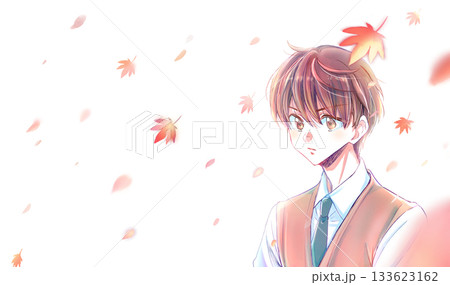 風になびく学生　やる気　紅葉 133623162