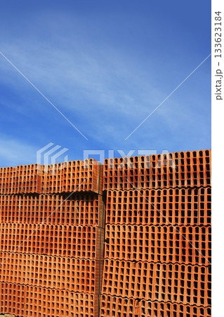 construction bricks stacked red clay brick construction bricks stacked red clay brick 133623184