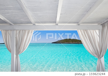 Gazebo white in Formentera Ibiza beach 133623244