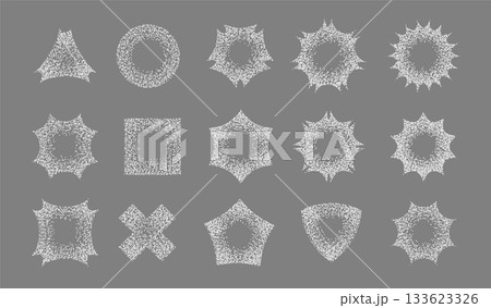 Sand Dot Grain Stippled Dotted Noise Elements Set. Dirty Dust Spray Splattered Vector. Grunge Sprinkle Dotwork Texture Gradient Stain Geometric Figures. Splash of White Dots y2k Design Spots Bundle 133623326