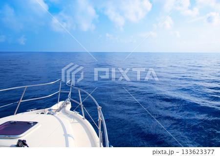 Boat bow sailing in blue Mediterranean sea 133623377