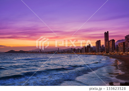 Benidorm skyline at sunset beach in Alicante Benidorm skyline at sunset beach in Alicante 133623528