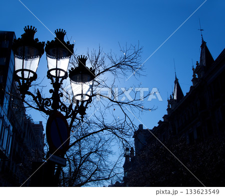 Barcelona Rambla Catalunya streetlights backligth Barcelona Rambla Catalunya streetlights backligth 133623549