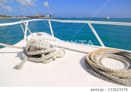 Boat white bow in tropical Caribbean sea Boat white bow in tropical Caribbean sea 133623570