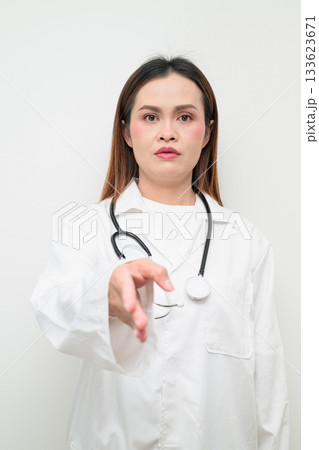 Handshake of Asian Healthcare Professional Doctor in White Coat Studio Portrait Handshake of Asian Healthcare Professional Doctor in White Coat Studio Portrait 133623671