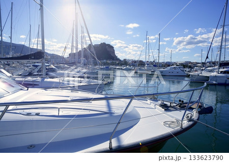 Beautiful marina, sailboats and motorboats 133623790