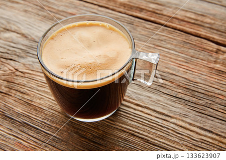 Coffee glass cup on wooden table 133623907