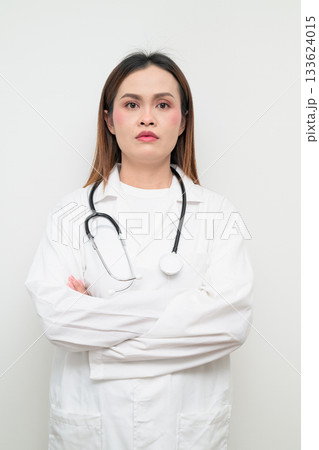 Asian Healthcare Professional Doctor in White Coat Studio Portrait with Arms Crossed 133624015