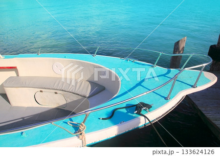 boat green bow in turquoise caribbean sea boat green bow in turquoise caribbean sea 133624126