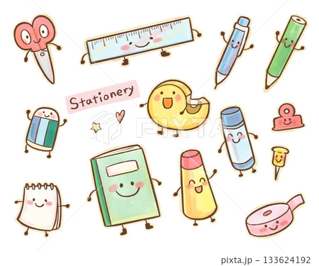 水彩風の文房具キャラクターセット/子ども・教育向け 水彩風の文房具キャラクターセット/子ども・教育向け 133624192