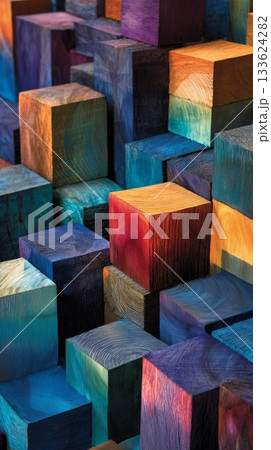 Colorful Wooden Blocks Create an Artistic...のイラスト素材 [133624282] - PIXTA