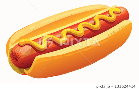 Delicious hot dog with mustard on white background 133624414