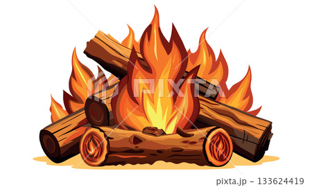 Bonfire burning with brightly burning flames on a white background Bonfire burning with brightly burning flames on a white background 133624419