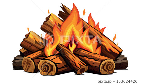 Bonfire burning with brightly burning flames on a white background 133624420