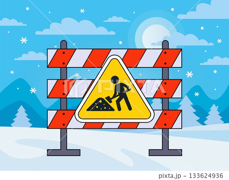 Road barrier on the road. Road barrier on the road. 133624936