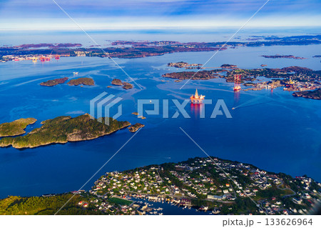 View from airplane to drill platform, Norway 133626964
