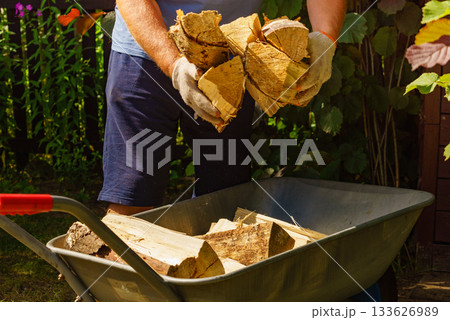 Man working with firewood. 133626989