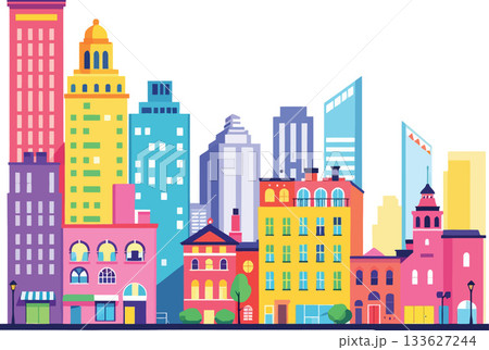 Colorful cityscape with modern and traditional buildings representing urban landscape 133627244