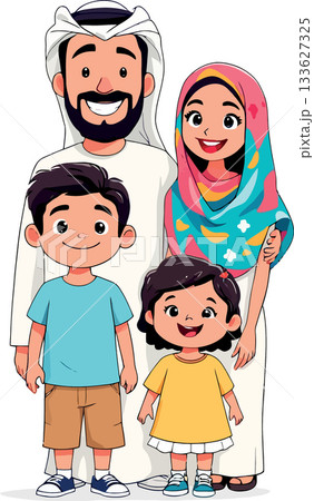 Happy muslim family smiling together, father, mother, son and daughter 133627325