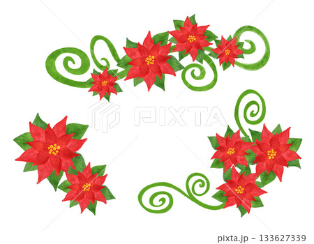 クリスマス ポインセチア 水彩風 イラスト 飾り枠 年賀状 カード 背景素材 133627339