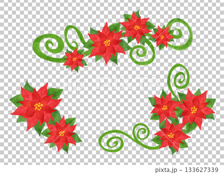 クリスマス ポインセチア 水彩風 イラスト 飾り枠 年賀状 カード 背景素材 133627339