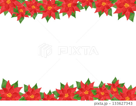 クリスマスフレーム ポインセチア 水彩風 イラスト 飾り枠 年賀状 カード 背景素材 クリスマスフレーム ポインセチア 水彩風 イラスト 飾り枠 年賀状 カード 背景素材 133627343