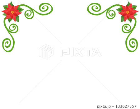 クリスマスフレーム ポインセチア 水彩風 イラスト 飾り枠 年賀状 カード 背景素材 クリスマスフレーム ポインセチア 水彩風 イラスト 飾り枠 年賀状 カード 背景素材 133627357