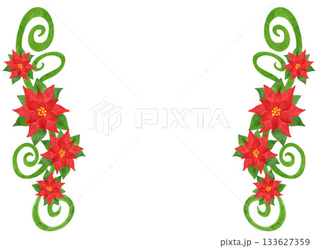 クリスマスフレーム ポインセチア 水彩風 イラスト 飾り枠 年賀状 カード 背景素材 クリスマスフレーム ポインセチア 水彩風 イラスト 飾り枠 年賀状 カード 背景素材 133627359