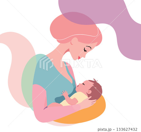 Mother breastfeeding her newborn baby with love and care 133627432
