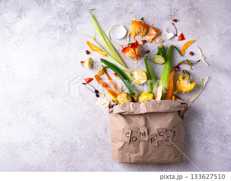 Vegetable waste for making compost. Zero waste concept Vegetable waste for making compost. Zero waste concept 133627510