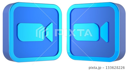 Blue video camera icons. 3D rendering 133628226