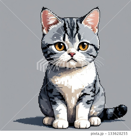 かわいいドット絵　アメリカンショートヘアさん ラインスタンプ風 133628255