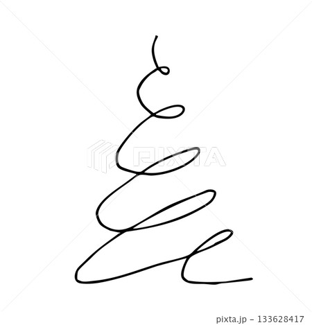 Minimalist christmas tree design for holiday decoration and greeting cards. Chaotic Christmas tree. Black and white graphics. New Year illustartion. For postcard, banner, textile, packaging 133628417