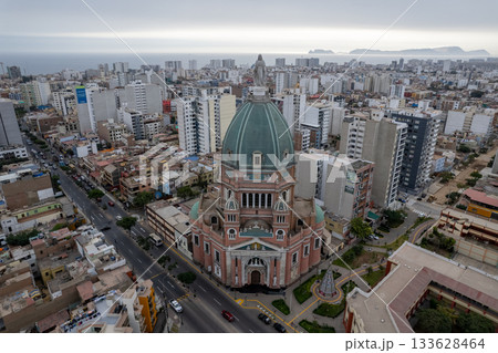 Aerial view of the Immaculate Heart of Mary Church, located in the district of Magdalena. Lima Aerial view of the Immaculate Heart of Mary Church, located in the district of Magdalena. Lima 133628464