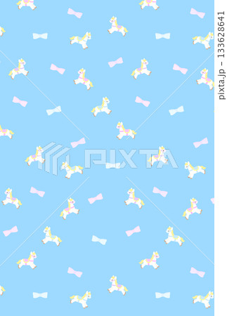 リボンと木馬のファンシーパターンポストカード 水色 リボンと木馬のファンシーパターンポストカード 水色 133628641