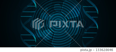 Futuristic plexus hexagons, DNA strands, connected neural technology background Futuristic plexus hexagons, DNA strands, connected neural technology background 133628646