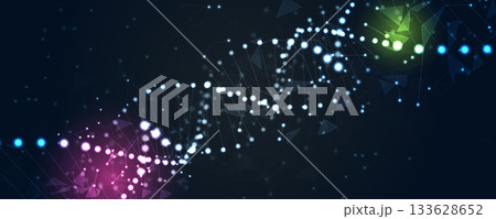 Futuristic plexus hexagons, DNA strands, connected neural technology background 133628652