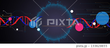 Futuristic plexus hexagons, DNA strands, connected neural technology background 133628655