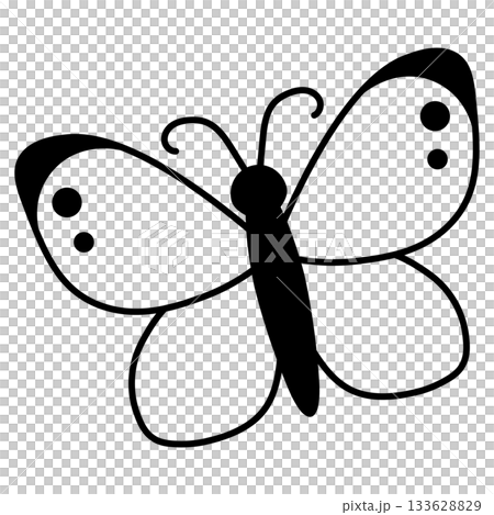 Line drawing illustration of a cabbage white butterfly with its wings spread 133628829