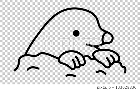 土から出てきたモグラの線画イラスト 133628830