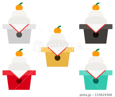 鏡餅 5色の三方に供えた餅イラスト 五行カラーセット 鏡餅 5色の三方に供えた餅イラスト 五行カラーセット 133629366