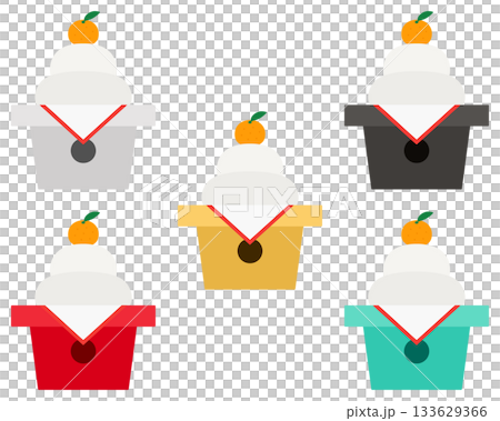 鏡餅 5色の三方に供えた餅イラスト 五行カラーセット 鏡餅 5色の三方に供えた餅イラスト 五行カラーセット 133629366