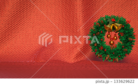 Festive Christmas Wreath Holiday Decoration Background 3d rendering. 133629622