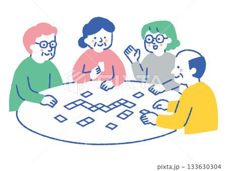 介護施設でドミノゲームをする男女_色 介護施設でドミノゲームをする男女_色 133630304