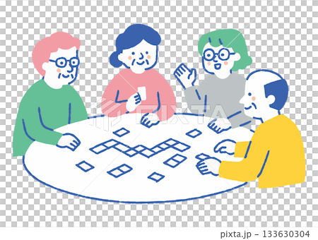 介護施設でドミノゲームをする男女_色 介護施設でドミノゲームをする男女_色 133630304