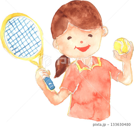 テニスラケットとボールを持つ女性のイラスト ベクター テニスラケットとボールを持つ女性のイラスト ベクター 133630480