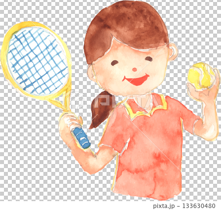 テニスラケットとボールを持つ女性のイラスト ベクター テニスラケットとボールを持つ女性のイラスト ベクター 133630480