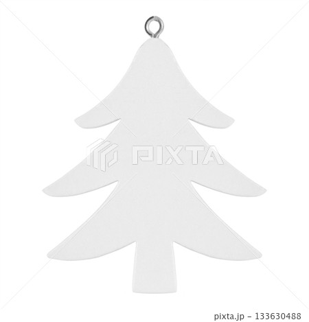 White wooden Christmas tree ornament isolated on white background White wooden Christmas tree ornament isolated on white background 133630488