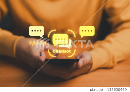 Modern AI chatbot communication on smartphone, illustrating virtual assistant technology, online customer service, digital marketing, social media, and business support innovation concept. Modern AI chatbot communication on smartphone, illustrating virtual assistant technology, online customer service, digital marketing, social media, and business support innovation concept. 133630489