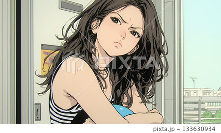 「ふん！」という表情でそっぽを向いている若い女性